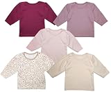Baby Mädchen Langarmshirt Oberteil, 68, SET 2 5er Pack Beige Blumen Rosa