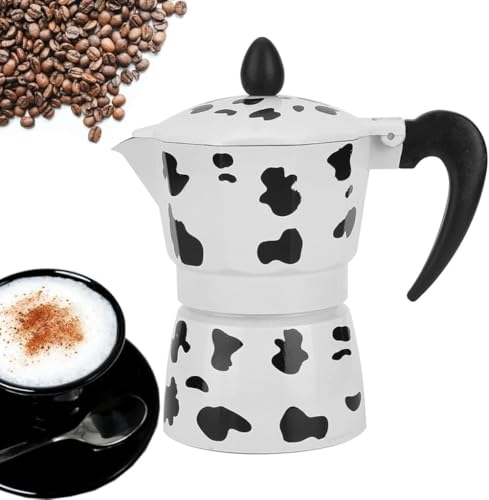 Image of 3D CREATIONS Alluminium Italian Style Stovetop Coffee Maker Moka Pot espresso Coffee percolator 1 cups of Coffee (Black and White, 50 ml)