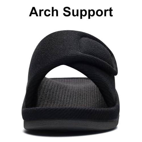 Image of shevalues Summer House Slippers for Women with Arch Support Breathable Waffle Cotton Indoor Slippers Slip on Open Toe Home Shoes