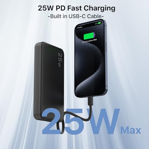NOBIS Portable Charger 10000mAh 25W Power Bank with Built-in Cable - image 4