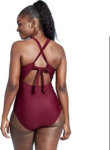Women's Macrame Medium Coverage One Piece Swimsuit Size Small Burgundy2