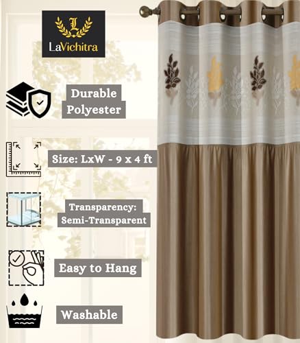 Image of LaVichitra 1 Piece Semi Sheer Floral Net Curtain - 9 X 4 Feet, Long Door Curtains, Hazelwood