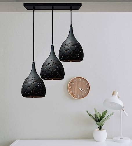 Image of Avior 3 Lights Black Finish Aluminum Dome Shade Hanging Light Pendant Lamp (Model 4)