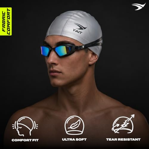 Image of Silicone Coated Fabric Swimming Cap for Men & Women | India's First Lab-Tested Swim Cap | High Elasticity Stretch Fit | Anti-Chlorine Protection | Soft Comfortable Hair Coverage | Silver