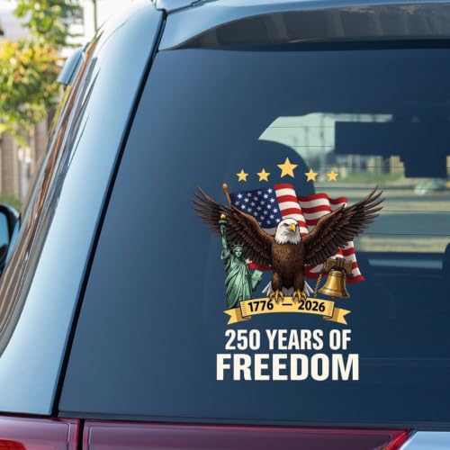 Image of 2pcs 250th Anniversary USA Stickers Car Decal 250 Years of Freedom | Window Decal Patriotic Die Cut Vinyl Decals Memorial Day 4th of July Outdoor Decor 10 inch