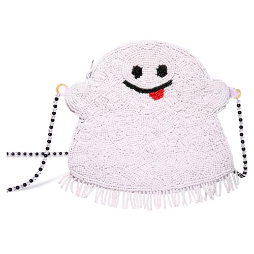 Halloween Purse Crossbody Bag for Women Beaded Ghost Pumpkin Purse Spooky Halloween Shoulder Bag Halloween Accessories Gifts
