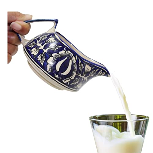 Image of Ceramic Hand Made Blue Printed 175ml Sauce Boat /Creamer /Milk Pot Microwave and Dishwasher Safe (Mirakii 199 MilkPot)