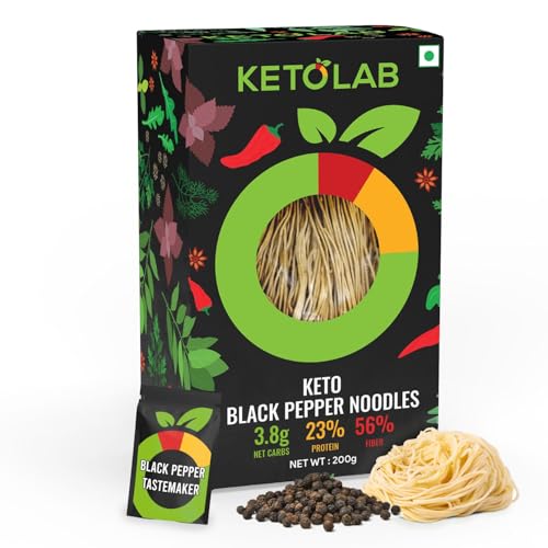 Image of Ketolab Keto Pepper Noodles Spaghetti, 200 Gms (Pack of 2), 3.8g Net Carb & 23% High Protein /Serving, Identical to Regular Noodles, Low Carb, High Fibre, Low GI, Keto Diet, Diabetic Friendly