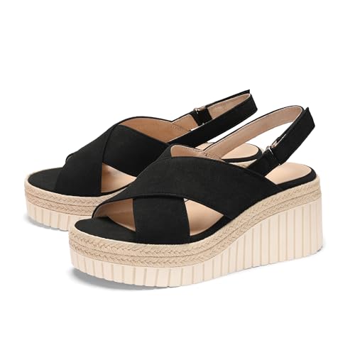 Image of VICKI.VICKI Women's Raffia Platform Sandals, Open Toe Wedge Slides
