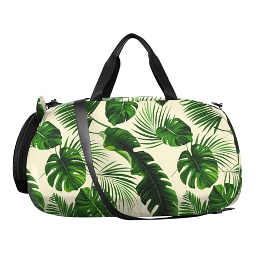Palm Leaf Beige Kids Travel Duffel Bag for Boys Girls Overnight Weekend Tote Bag with Shoes Compartment for Beach Swim Trip2