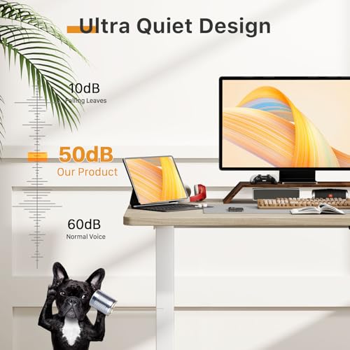 Image of JOY worker Small Electric Standing Desk, 35 inch x 20 inch Whole Piece Height Adjustable Desk with Memory Controller, Light Walnut Sit to Stand Workstation for Home Office