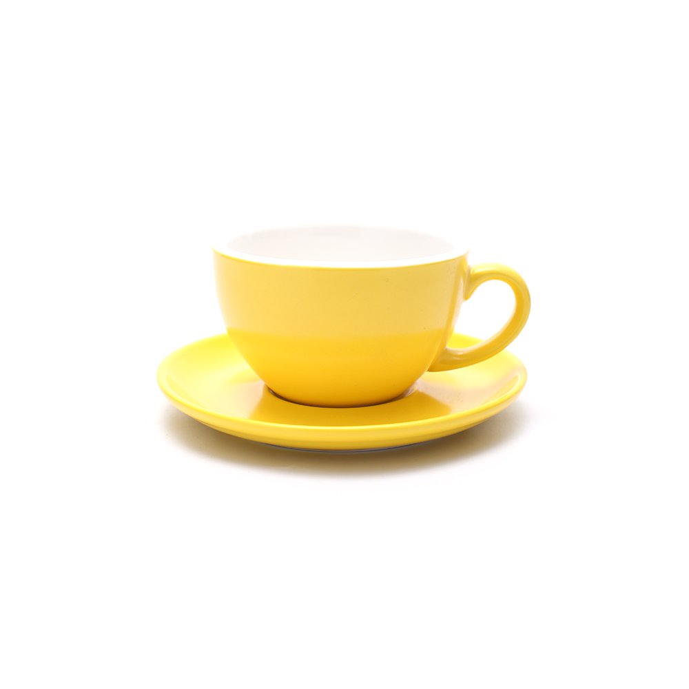 Small Speciality Coffee Double Espresso Cup and Saucer, Small Cappuccino New Bone China for Coffee Shop and Barista (Matte Yellow, 5 oz)