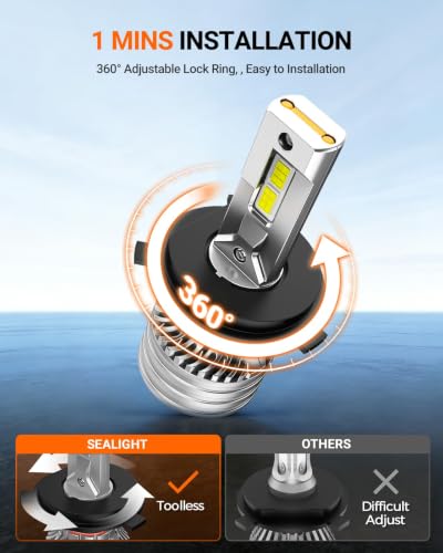 Image of SEALIGHT H4 Bulbs, 90,000LM 1400% Brightness, 9003 HB2 H4 6500K Cool White LED Bulbs, IP68 Waterproof 70000Hrs Lifespan, 5X Heat Dissipation driving LED Bulbs, Plug and Play, 2 Pack