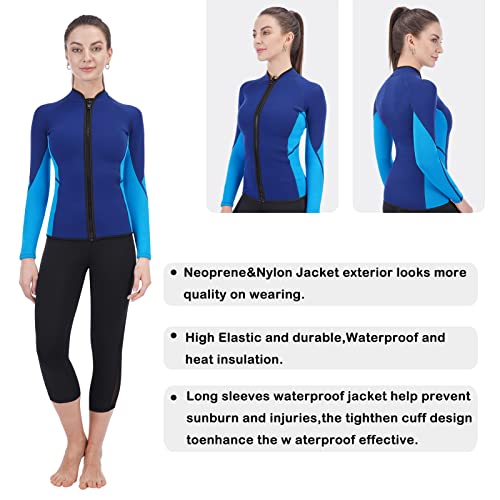 Chaqueta para buceo para mujer, 2mm neopreno, manga larga, cierre frontal con zipper miniatura 6