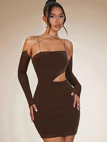 vestidos para mulheres Vestido Bodycon com amarração cruzada sem costas e recorte brilhante (Color :