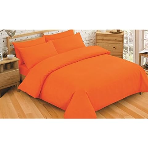 NON IRON Luxury Easycare Plain Dyed Double Duvet Cover & 2 Pillow Cases Bed Set (Orange) Cover