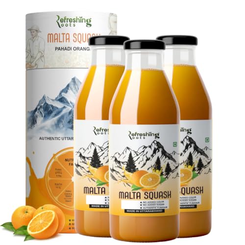 Image of Refreshing Roots Uttarakhand Wild Orange (MALTA) Squash 1500 ML Pack Glass Bottle | Cold Pressed | Uttarakhand Authentic Taste | Added Honey | No Artifical Colors | Rich In Vitamins -C | Malta Squash (500 ML * 3 Bottle)