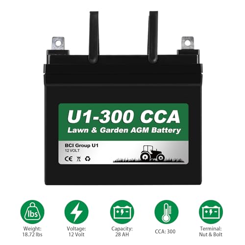 Image of WEIZE Lawn Garden AGM Battery, 12V 300CCA BCI Group U1 SLA Starting Battery for Lawn, Tractors and Mowers, Compatible with John Deere, Toro, Cub Cadet, and Craftsman
