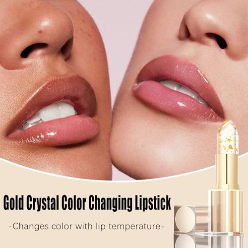 BOVVSKY Transfer Color Changing Lipstick, Gold Crystal Color Changing Lipstick, Long Lasting Nutritious Lip, Magic Temperature Color Change Lip