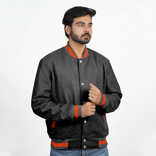 Image of Men's Fashion Varsity Jacket Causal Slim Fit Wool Letterman Baseball Bomber Jackets