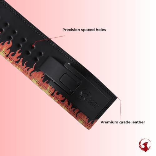 Image of 10MM UV Print Designer Lever Gym Belt | Custom Powerlifting Belt | 100% Full Grain Genuine Leather | IPF Standard | Warm Fire Belt with Black Buckle | Size Large