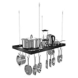 KES Ceiling Pot Rack 30 Inches Hanging Pot and Pan Rack for Ceiling with 15 Hooks Matt Black Kitchen Pot Hanger Rack,KUR219S75-BK