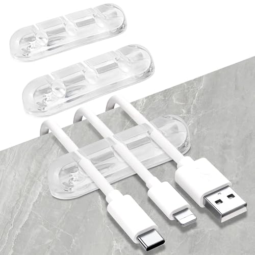 Image of SOULWIT Cable Holder Clips, 3-Pack Cable Management Cord Organizer Clips Silicone Self Adhesive for Desktop USB Charging Cable Nightstand Power Cord Mouse Cable Wire PC Office Home