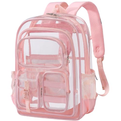 Image of Three-layer Clear Backpack, Heavy Duty Clear Bookbag for Kids, See Through Backpack Transparent Bag for Girls Boys (Light Pink)