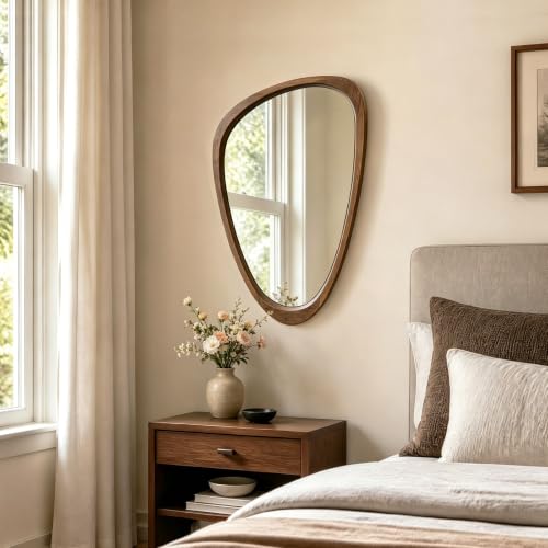 Image of Asymmetrical Irregular Solid Wood Framed Wall Mirror, 20 inchx30 inch