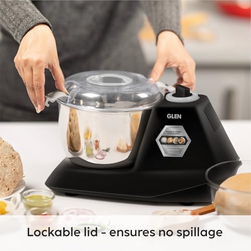 Image of Glen Automatic Electric Atta Maker Machine, 3 Litre, 650W, Dough Kneader, Dough Mixer with Large Stainless Steel Bowl with Lid, Hands-free kneading -Black (SA-3032DMBL)