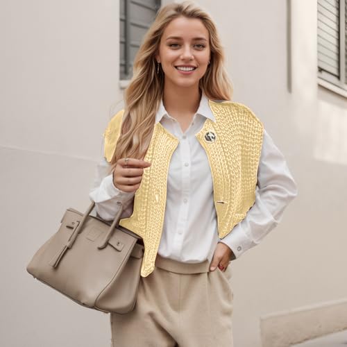 Image of Women's Sleeveless Chunky Knit Cardigan V-Neck Button Down Vest Casual Loose-Fitted Crochet Sweater with Pockets 2024