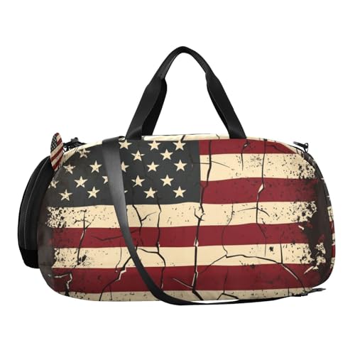 Duffle Bag for Boys or Girls with Shoes Compartment, American Flag Texture Grunge Sports Travel Bag Overnight2