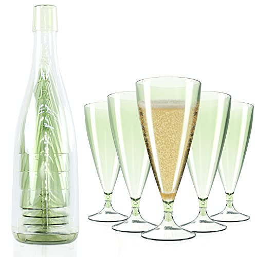 Zonbaizey Champagne Flute With Outer Cup 5 Stemless Plastic Champagne Flutes 6 Oz Capacity, Shatterproof, Reusable, Bpa-Free, Ideal For Home Bar, Special Occasions(Green) #TOP14