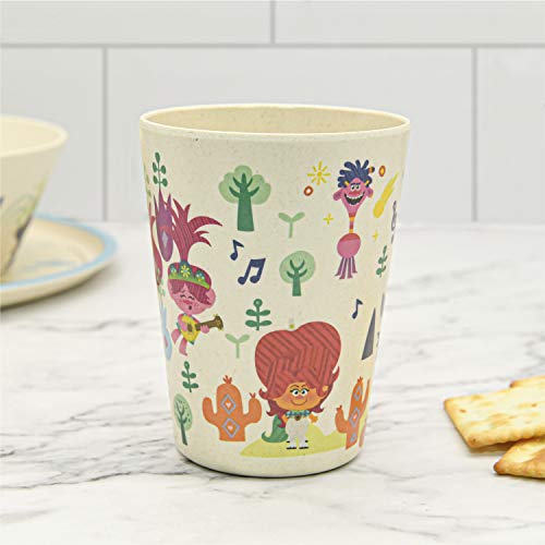 Image of Zak Designs DreamWorks Trolls World Tour Dinnerware Set for Kids Includes 8 inch Plate, 6 inch Bowl, and 10oz Tumbler, Durable and Sustainable Melamine Bamboo Material