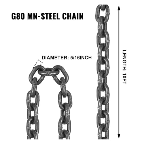 Catena di sollevamento resistente, capacità 5 tonnellate, lunghezza 1,5 m, 4 gambe con gancio di grado, acciaio legato G80 per paranco motore