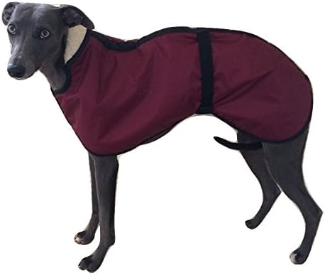 4 COLOURS Fleece Lined Waterproof Dog Coat 5 SIZES with Adjustable Clip Strap Whippet/Greyhound/Lurcher/Italian Greyhound/Sighthound (XLarge, Burgundy)