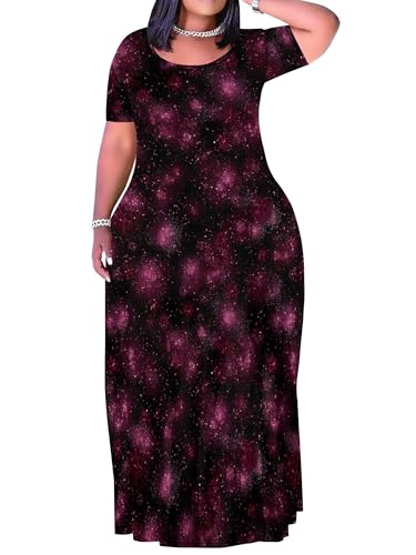 Image of PinkPatty Women's Plus Size Maxi Dresses Short Sleeve Sundress Summer T-Shirt Beach Long Dress with Pockets