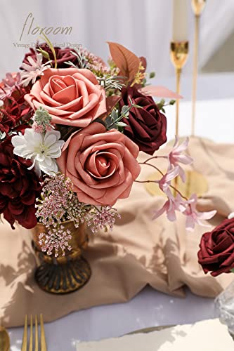 image for Floroom Artificial Flowers 50pcs Real Looking Burgundy & Pinky Cedar F