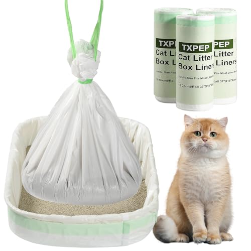 30 Litter Box Liners Jumbo 3MIL Thicken Cat Litter Bags Tear Resistant Litter Liners Heavy Duty Cat Pan Liners Extra Large Kitty Litter Box Bag Disposable Cat Supplies for Easy Cleanup 37\" x 18\"