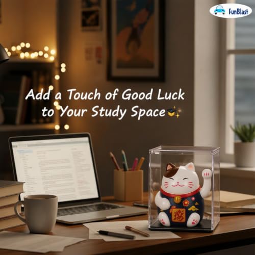 Image of FunBlast Maneki Neko Lucky Cat, Waving Arm Solar Powered Good Luck Wealth Welcoming Display Car Decor Paw Up with Arm, Decor Item for Home, Office and Car (Blue-)