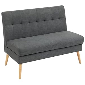 HOMCOM Sofa 2 Sitzer Couch mit Leinenoptik, Getuftete Rückenlehne Kleine Polstersofa Modern 118 cm Gepolstert Doppelsofa mit Holzbeine für Wohnzimmer, Kleine Räume, Dunkelgrau