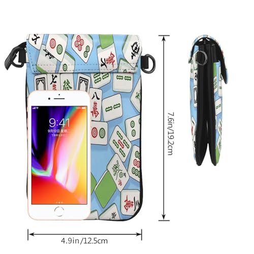 Cell Phone Crossbody Purse Green Birds Mahjong Tiles Womens Shoulder Wallet With Phone Pocket3