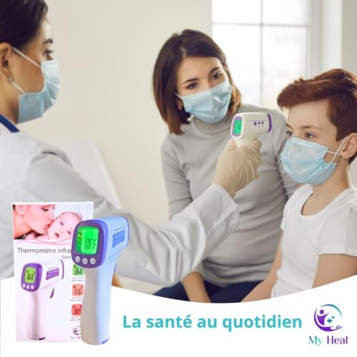 Termómetro frontal sin contacto – Termómetro de bebé y adulto infrarrojo médico profesional, digital, temperatura instantánea 1s, pantalla LCD de 3 colores, alerta de fiebre + pilas verdes incluidas - imagen 6