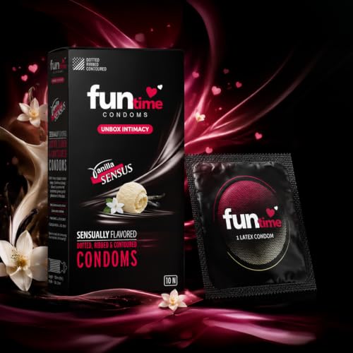 Image of Funtime Vanilla Flavoured comdoms Pack of 2 (10pc each) | Dotted Ribbed & Contoured Condoms for Maximum Pleasure | Made With Natural Rubber Latex | Lubricated Condoms for High Excitement & Satisfaction
