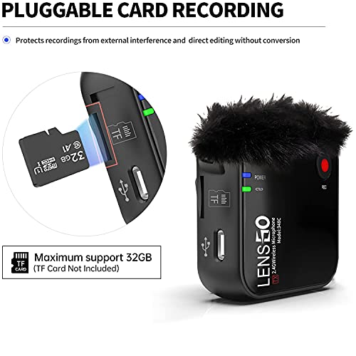 Image of LENSGO 348C 2.4G Wireless Lavalier Microphone System, TF Card Slot Compact 1 Transmitter and 1 Receiver Wireless Lapel Lav Mic for iPhone Smartphone Camera Vlog YouTube Interview Video Camcorder (348- 1 TX & 1 RX)