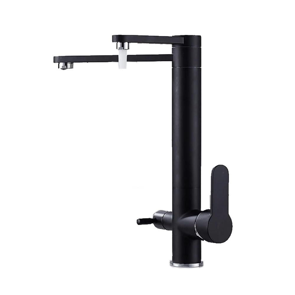 Black/Chrome/Beige Kitchen Deck Mounted Tap Three Ways Sink Mixer 3 Way Kitchen Faucet XT-153(Black)