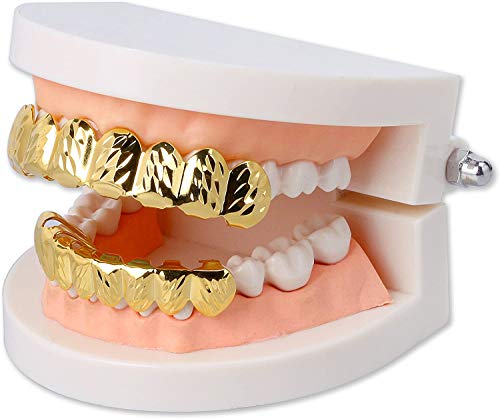Grillz para dientes Hip Hop chapados en oro 18K set 8 piezas miniatura 3