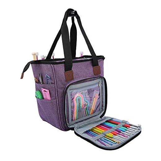 LQKYWNA Bolsa De Tejer Portátil, Bolsa De Almacenamiento De Lana Tejida De Gran Capacidad para Herramientas De Ganchillo De Almacenamiento De Hilo De Viaje para El Hogar (Purple)
