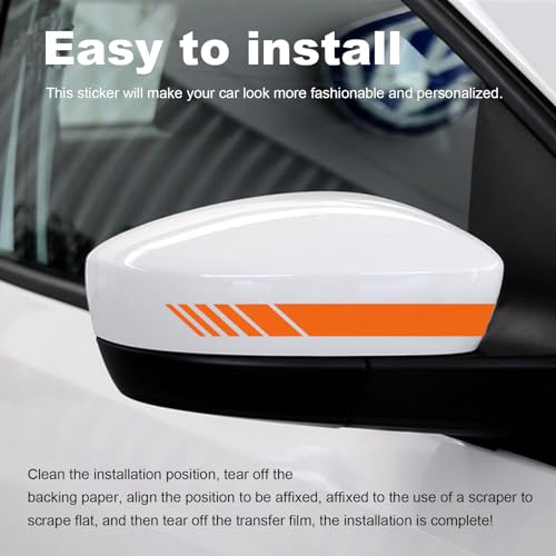 Image of Augeny 2 PCS Car Rear View Mirror Stickers, Waterproof Vinyl Auto Side Rearview Mirror Stripes, Universal Reflective Anti-Collision Striped Warning Decal for Most Vehicles (Orange)