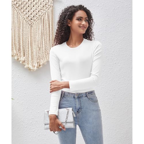 Cotton Long Sleeve Tee Shirts for Women Slim Fit Tshirts Basic Tops Tight Crewneck Layering Undershirts3